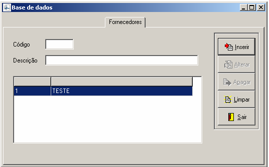 Manual PER-MAN-007 Base de Dados 6.2 Fornecedores Permite cadastrar os Fornecedores das Bases de Dados.