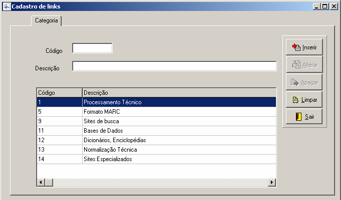 Manual PER-MAN-007 Links 12.1 Categoria Esta pasta permite cadastrar uma categoria (descrição) para agrupar sites com a mesma finalidade. Ex. categoria Sites de busca: google, cadê, etc.