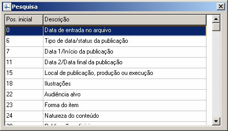 Manual PER-MAN-007 Campo Fixo 8 Posição dos caracteres a serem preenchidos na tela de catalogação, no campo 008.