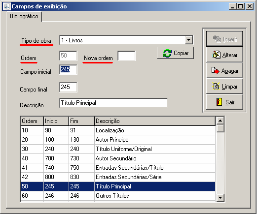 Manual PER-MAN-007 Campo Exibição Selecionar o Tipo de obra desejado para que o sistema faça uma cópia dos campos padrão; Clicar em OK; Buscar o Tipo de obra desejado; Verificar a Ordem de exibição