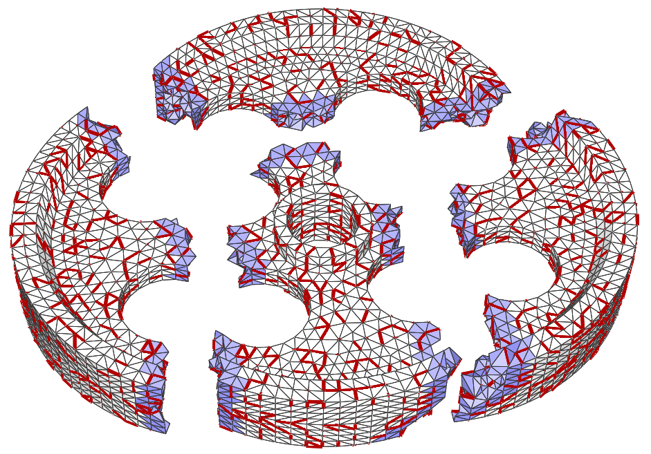 5 Experimentos computacionais 98 (a) (b) Figura 43 - Dois exemplos de malhas distribuídas não estruturadas de tetraedros lineares, (a) e (b), usadas para testar o suporte topológico de fraturas.