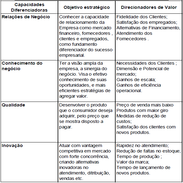 16 As capacidades diferenciadoras são as estratégias que permitem a empresas apresentar um maior desempenho que suas concorrentes, e levam a obter um resultado que apure um retorno que excedo o custo