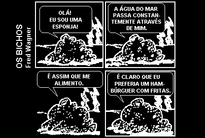 Adaptado de: "Zero Hora", 26 jul. 2003. O desejo da esponja, expresso no último quadro, não pode se realizar.