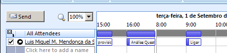 Início da partilha de conteúdos túd com um Organização de reuniões a partir do click directamente a partir da aplicação Outlook ou Lotus Notes, podendo onde são trabalhados e