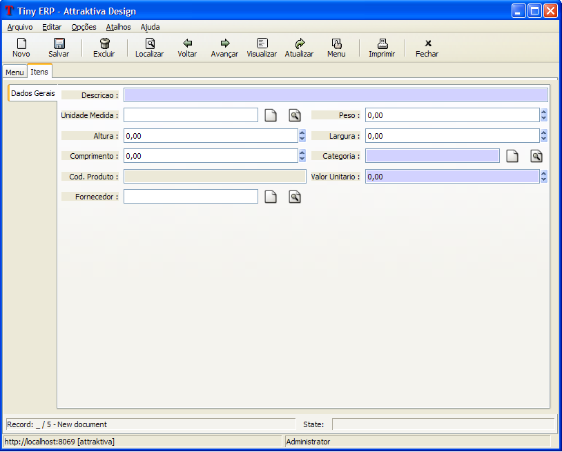 95 Interface (TL08 Cadastro de Itens de Manufaturados) PESQUISA ITEM Fluxo principal Pesquisa O usuário administrador acessa o sub-menu Produtos/Manufaturados através do atalho Estoque no menu