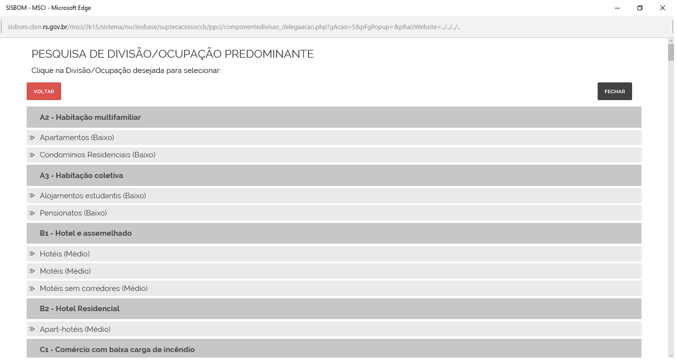 palavra-chave na lista das ocupações disponíveis.