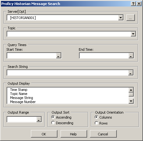Fundamentos do Proficy Historian GE Intelligent Platforms Search Messages Use a ferramenta Search Messages para criar relatórios dinâmicos ou estáticos no Excel.