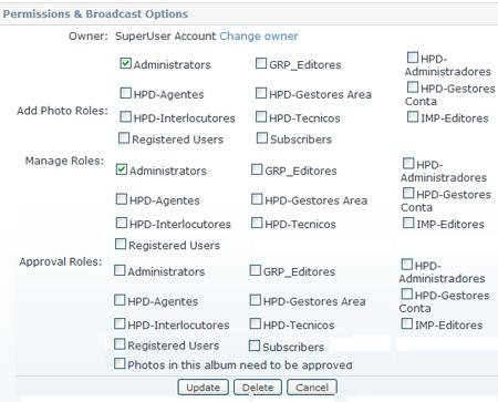 Voltemos às Permissões ao nível do álbum que são definidas enquanto está a criá-lo ou sempre que o editar.