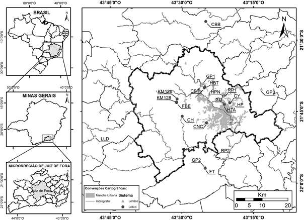 52 MATERIAL E MÉTODOS Área de estudo e pontos de coleta O estudo foi realizado nos municípios de Juiz de Fora, Belmiro Braga, Chácara e Lima Duarte, ambos pertencentes a microrregião de Juiz de Fora,