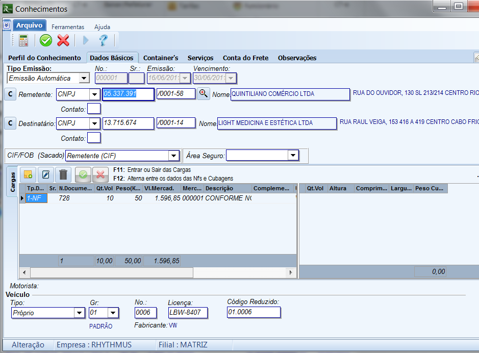 Cadastramento de CT-e: - Através da digitação ou clonagem de um CT-e anterior - Você também pode importar a NF-e, através do arquivo xml.