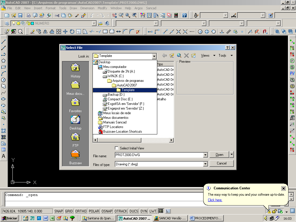 Etapa Inicial de Trabalho no AutoCad Escolha do arquivo de trabalho; é necessário abrir um arquivo novo.