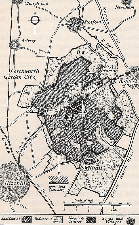 Planejamento para a vitalidade das cidades Letchworth foi a primeira cidade- -jardim implantada, conforme a teoria de Howard e localizada a aproximadamente 50 km ao norte de Londres, a partir de