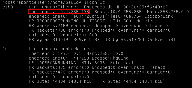 Figura 27 - Visualizando IP para acesso no browser Utilize o IP encontrado para fazer o primeiro acesso ao Aker Report Center por meio de um browser.