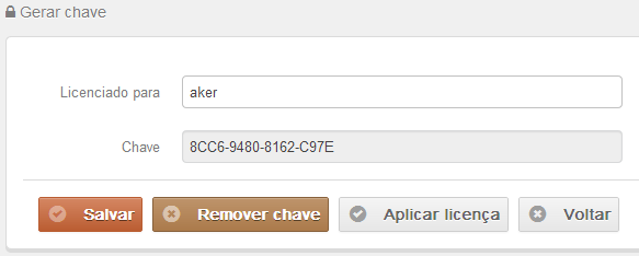 Figura 49 - Tela de login No primeiro login o usuário deve gerar a chave de licenciamento do produto. Ao gerar a chave de licenciamento o usuário deve enviar a mesma para licenca@aker.com.