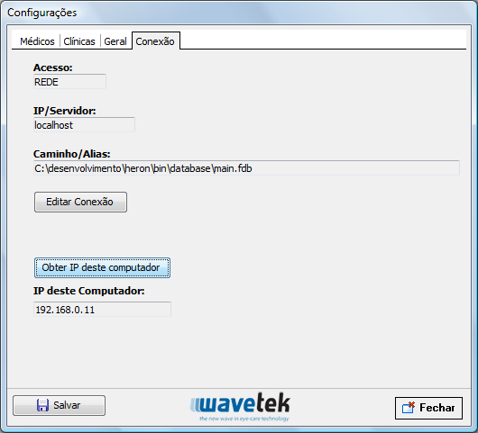 Acessando a tela de configurações, aparecerão apenas algumas configurações necessárias ao Heron Viewer, selecionando a aba Conexão surgirá a seguinte tela: Nesta tela é possível visualizar as