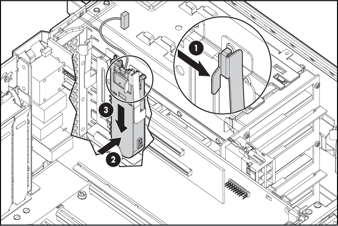 6. Instale o novo cache no controlador. Pressione firmemente abaixo de cada conector para garantir que haja bastante contato elétrico.