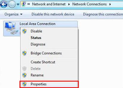Clique em Start - Control Panel - Network and Internet - Local Area Connection ( Iniciar - Painel de Controle - Redes e Internet - Conexão