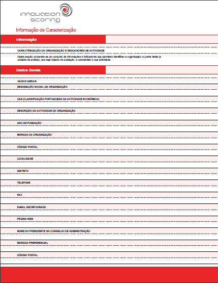 Caracterização da organização e indicadores de actividade Caracterização da organização: Designação social, CAE, morada Indicadores de actividade: (Informação contabilística de