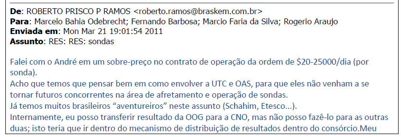 cite-se o ilustrativo e-mail em que MARCELO ODEBRECHT apresenta diretrizes e ordens precisas a Diretores de diversas empresas do Grupo ODEBRECHT, coordenando e articulando as atividades por elas