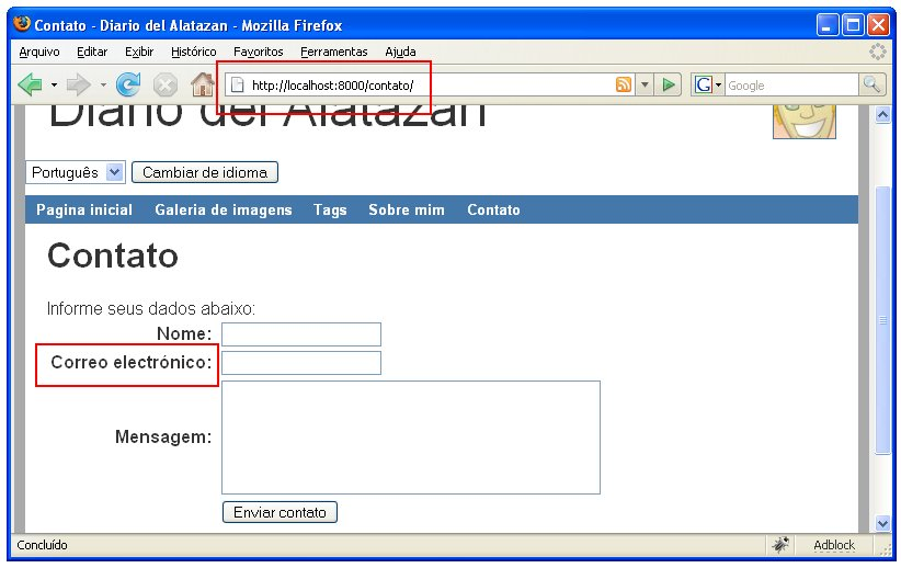 E troque as palavras "ugettext" por "_", assim class FormContato(forms.Form: nome = forms.charfield(max_length=50, label=_('nome' email = forms.