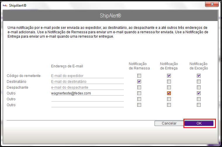 Enviar Minhas remessas Coleta Rastrear Preferências Bancos de dados Preferências Notificações de Alerta Clique no botão Ship Alert para padronizar e fixar a função de