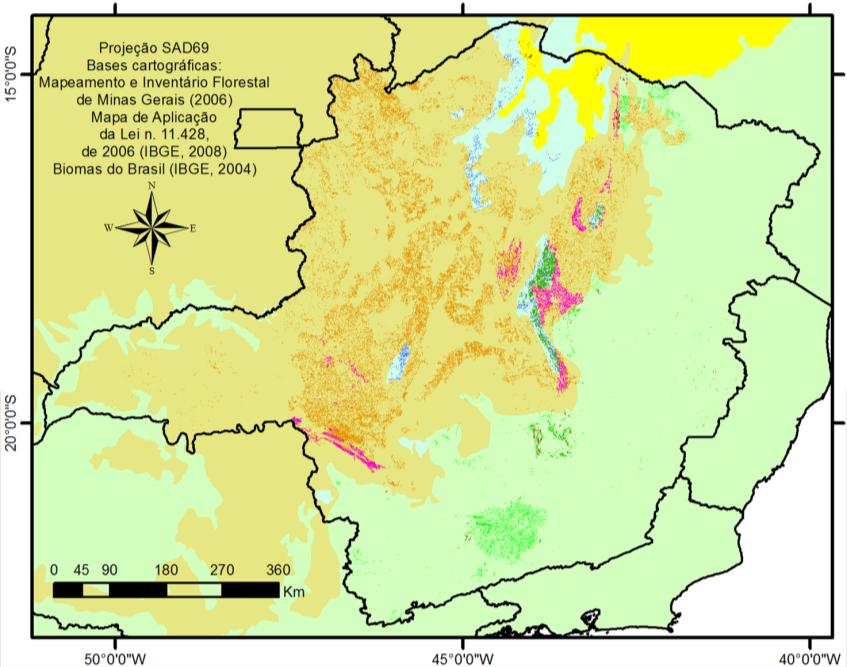 116 Figura 2: Campos (limpos e rupestres) em Minas Gerais, por contexto de Bioma (Cerrado, Caatinga e Mata Atlântica), destacando ainda os ecossistemas associados à Mata Atlântica. Fonte: IBGE (2008).