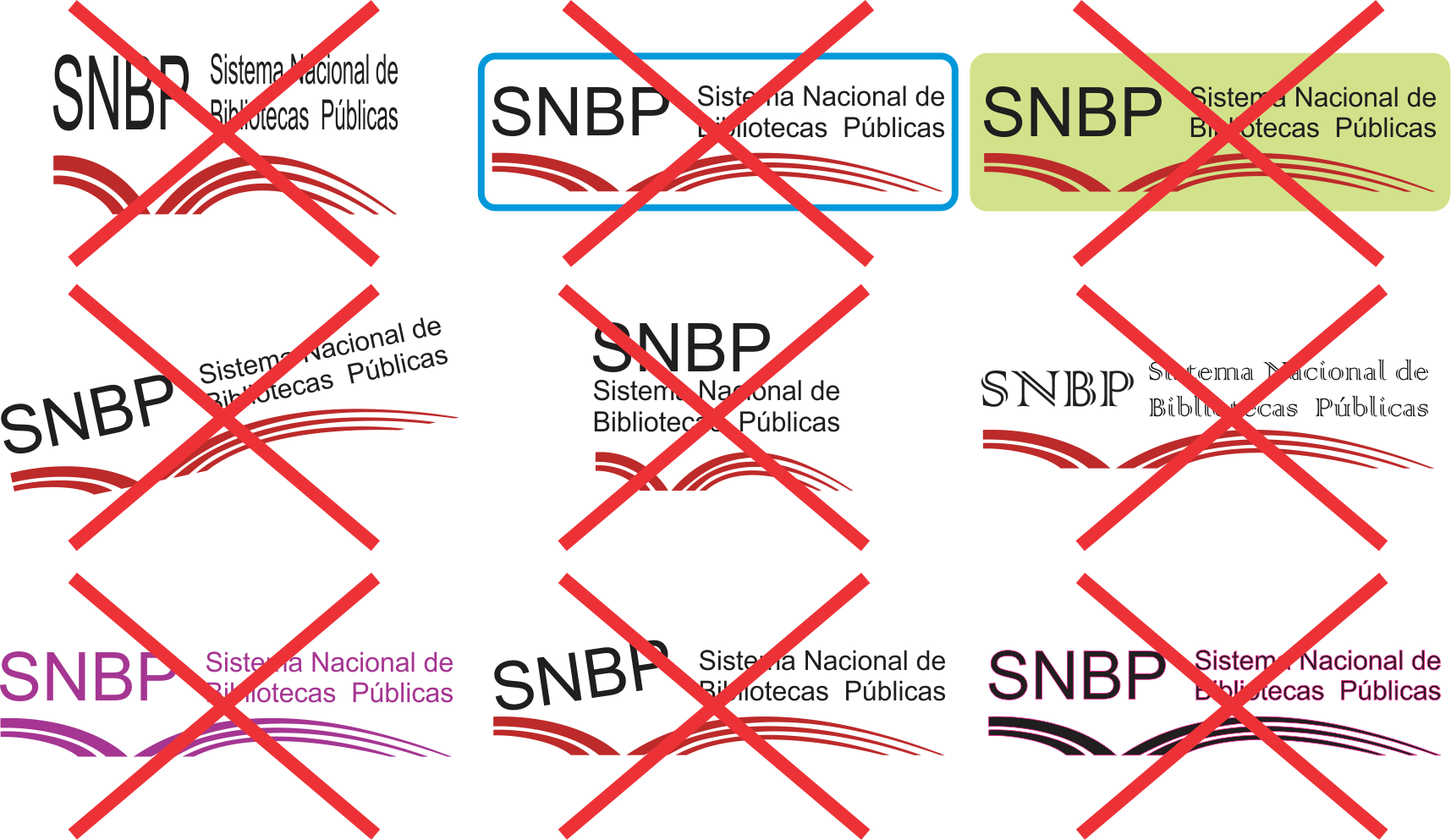 4.2 Usos indevidos A logomarca do SNBP não deve ser distorcida, aplicada com bordas, aplicada em