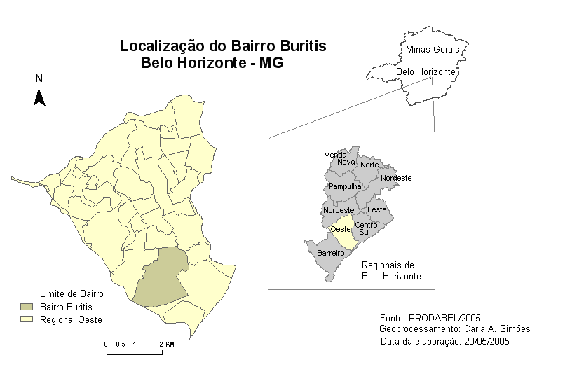 Figura 5 - Mapa de localização Belo Horizonte, Regional Oeste e Bairro Buritis.