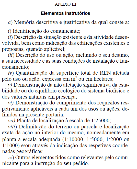 Instrução - Situações específicas (Regimes especiais) REN Portaria n.