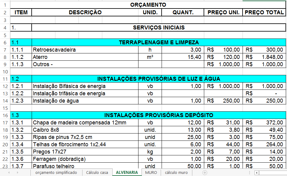 32 1. Serviços iniciais: englobam terraplenagem e limpeza, instalações provisórias de luz e água, instalações provisórias depósito; 2. Infraestrutura: composta por fundações estacas; 3.