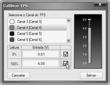 10.5 Sensor TPS Para configurar um canal como sensor TPS clique no ícone Calibrar TPS ( tela abaixo será mostrada: ) na barra de ferramentas.