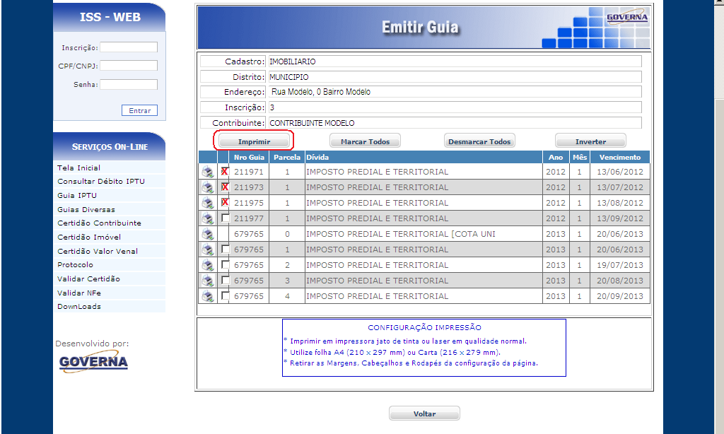 Entre com os dados conforme a opção desejadas selecione o tipo de divida e digite o código de segurança e clique no botão consultar.