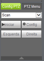 Expanda a lista de ajustes de PTZ para realizar as configurações de Scan, Preset, Tour, Patrulha, Pan, AUX, Luz/Limpador, Girar e Resetar, conforme a figura a seguir: Ajuste PTZ Scan 1.