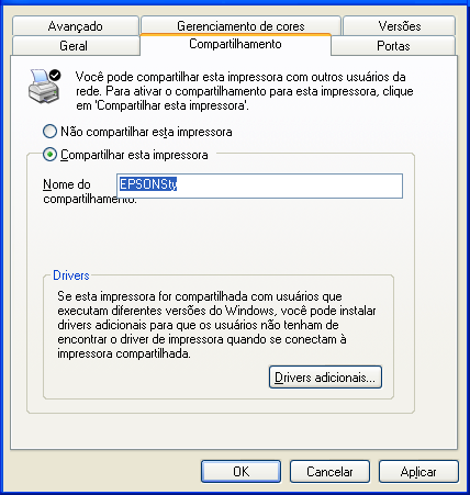 Configuração da impressora compartilhada Siga os procedimentos detalhados a seguir para configurar o computador para compartilhar a Epson Stylus CX com outros computadores na rede. 1.