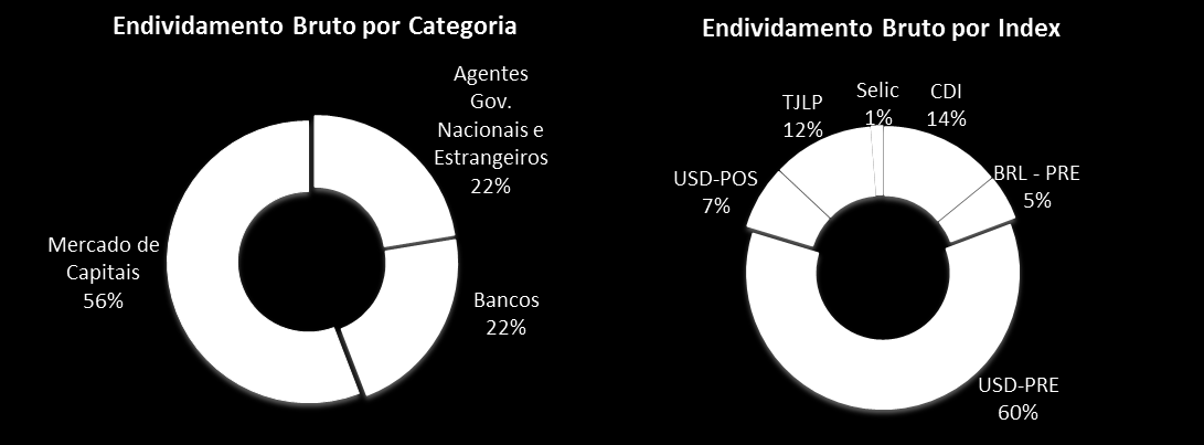 Em 30 de setembro de 2014, o prazo médio do endividamento era de 15,7 anos (anterior de 15,3 anos). Se considerarmos apenas a parcela da dívida em dólares, o prazo médio fica em 21,5 anos.