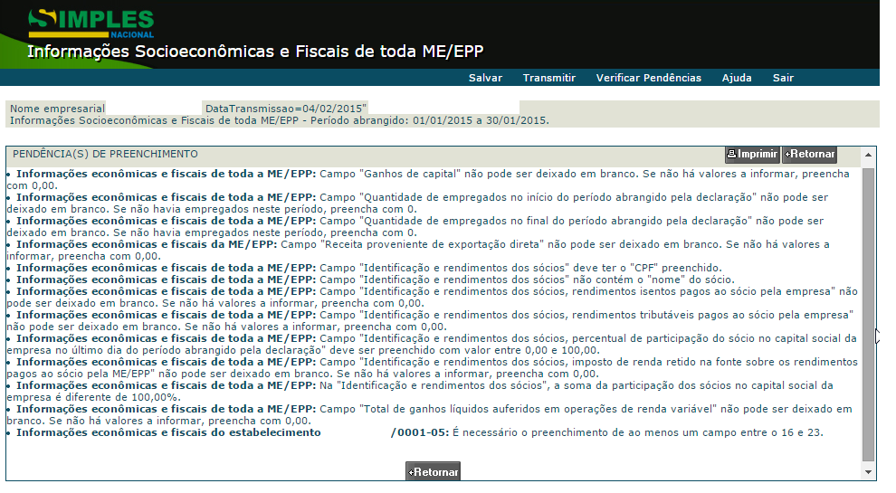 14.7 TRANSMITIR DEFIS O usuário aciona o menu Transmitir para realizar a transmissão da DEFIS.