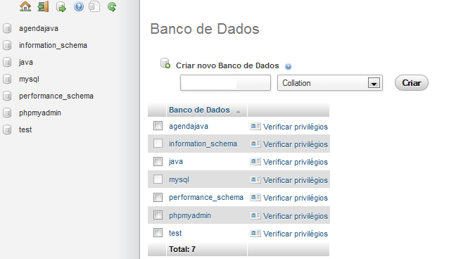 Criando Banco de Dados no Servidor Deverá aparecer