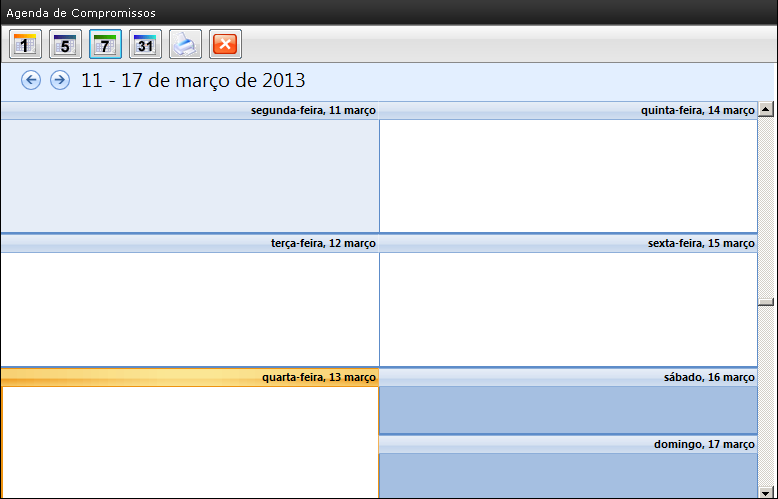 CADASTRO DE AGENDA DE COMPROMISSO SEMANAL Cadastro de Agenda de Compromissos Por Semana Cadastro de alarme de tarefas, compromissos pré-cadastradas, lista de agenda de endereços, telefones, nomes,