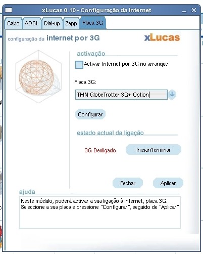 xx 4. Clique no Separador que diz Placa 3G para ir para a secção correcta: Figura 32 - Janela de configuração de Internet