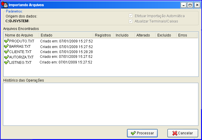 Pag: 69 Após clicar em Processar, será iniciado a importação dos dados para o DJMOITOR e durante o
