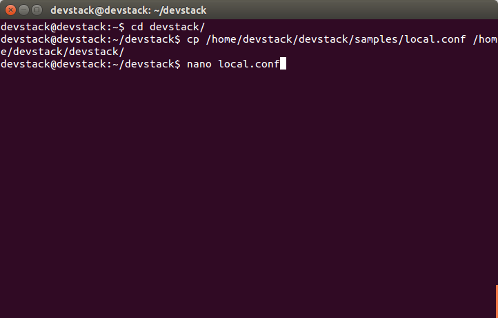 Figura 6 - Comando: nano local.conf Configurações: http://docs.openstack.