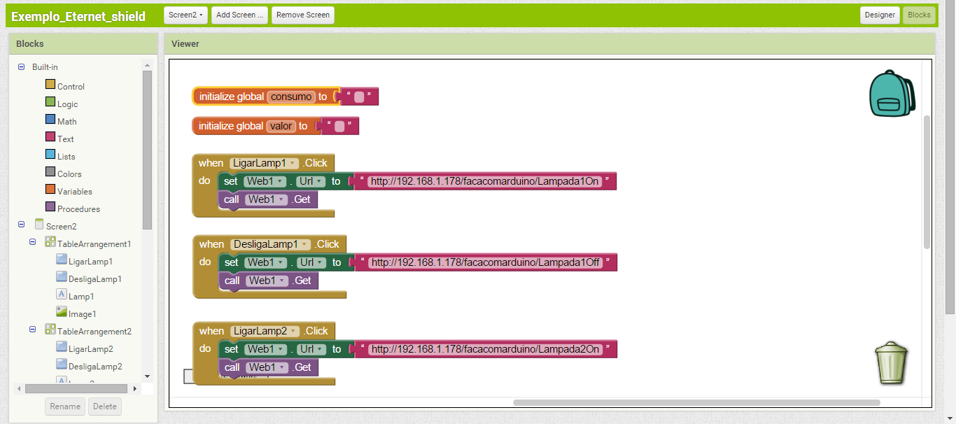 19 Figura 3.7 Programação em blocos App Inventor. O primeiro bloco a ser colocado é quando o usuário entra na segunda tela, onde é chamada a página web do sistema a partir do IP.