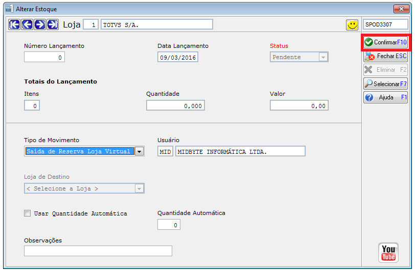 Entrada Retrn Lja Virtual: subtrai estque da lja virtual e adicina n estque da lja física Saída de Retrn Lja Virtual: subtrai estque da lja física e adicina n estque da