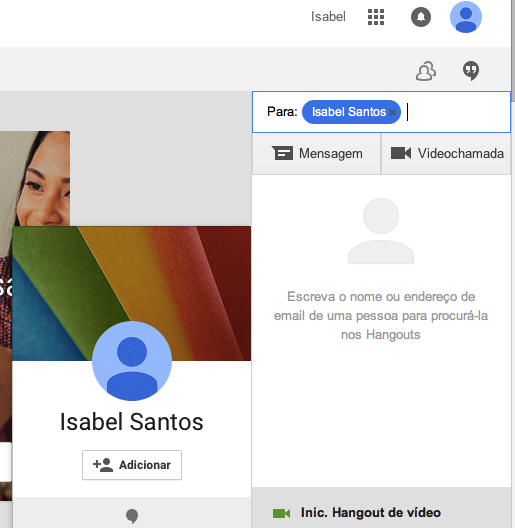 Figura 4 - Adicionar pessoa a um círculo de conhecimentos no Google Hangouts Uma vez organizados os seus contactos no Google Hangouts, poderá começar a contactar essas pessoas por mensagem, por voz