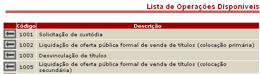 VI.Operações Registro IOS/Mensagem Para selecionar um código de operação a partir da lista, deve-se clicar na seta ao lado da operação desejada. A tela de lançamento é montada automaticamente.