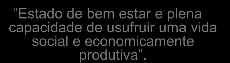 SAÚDE Estado de bem estar e plena capacidade de usufruir uma vida