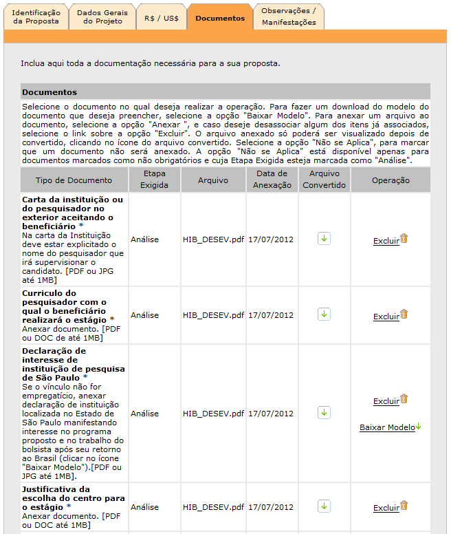 Documentos A aba de Documentos