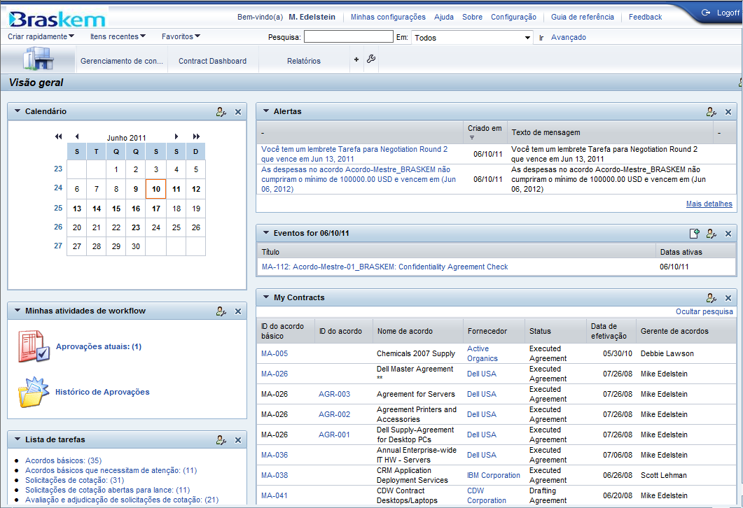 SAP Contract Lifecycle Management Área de trabalho Tarefas e alertas em um único local