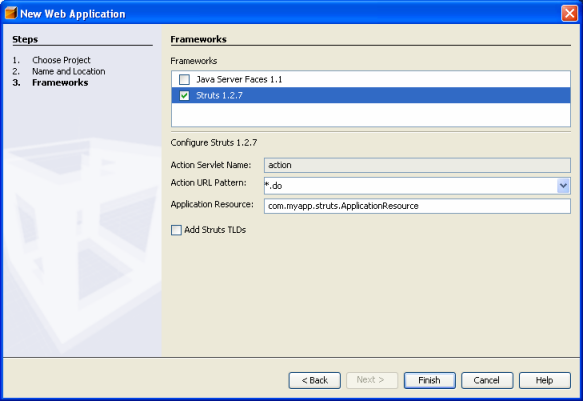 Configurando uma aplicação Struts Instalando os Softwares 1. NetBeans IDE 5.0 2. Java Standard Development Kit (JDK ) version 1.4.2 or 5.0 Criando uma nova aplicação Struts 1.