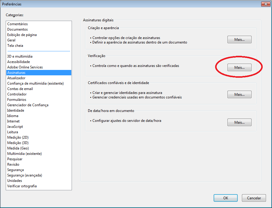 3. Para que as assinaturas possam ser validadas pelo Adobe Reader, clique em Editar Preferências Assinaturas. 4.